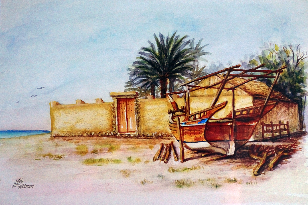 Bahrain, Wooden Boat Artwork