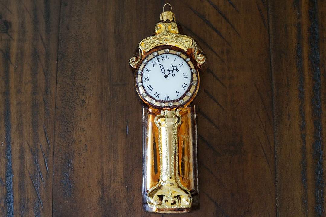 Poland, Golden Clock Christmas Ornament