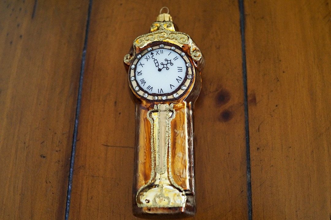Poland, Golden Clock Christmas Ornament